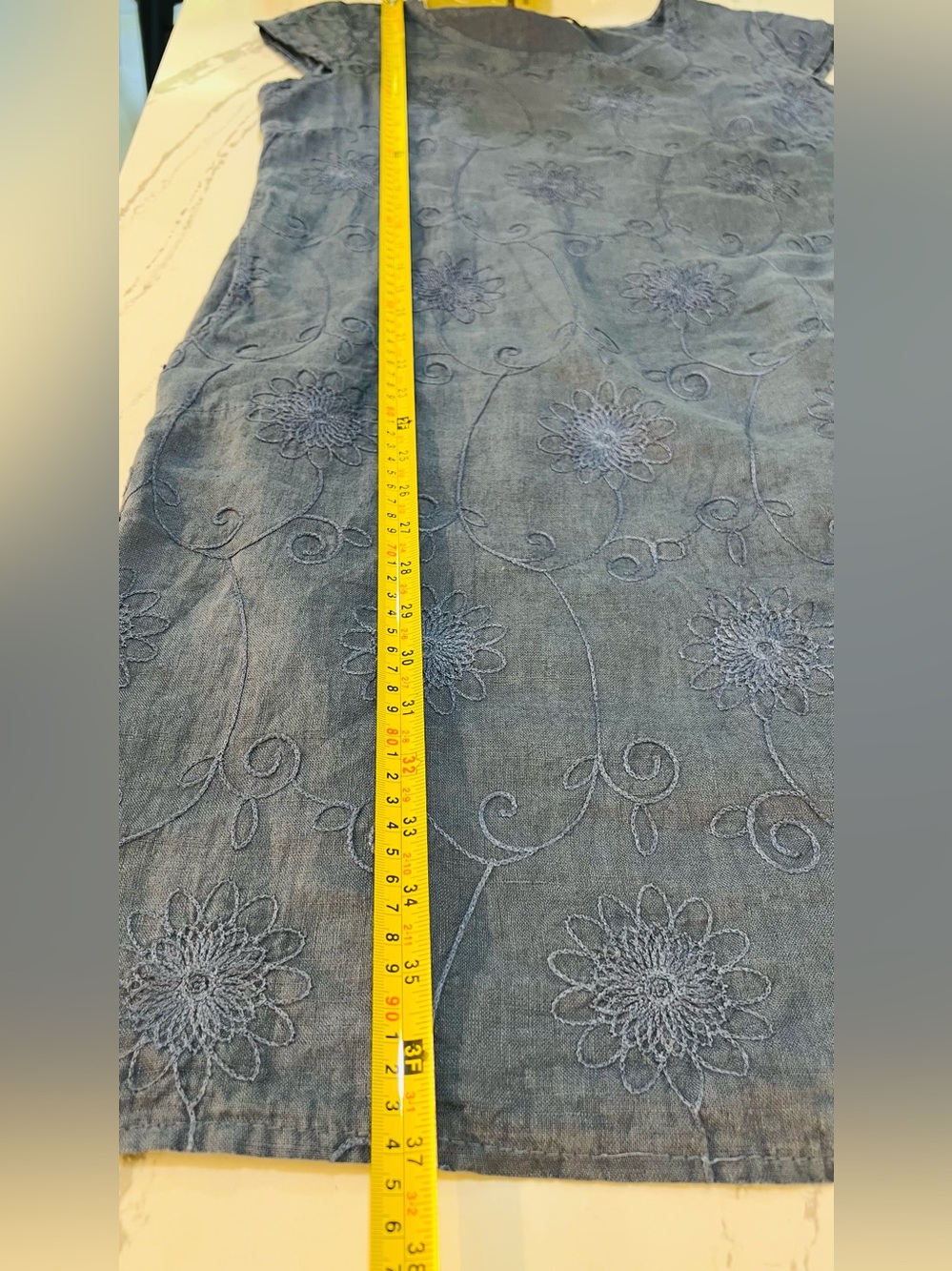 Femme Fatale Italy Embroidered A-Line Midi Skirt in Slate Blue 100% Linen size M - Picture 9 of 11